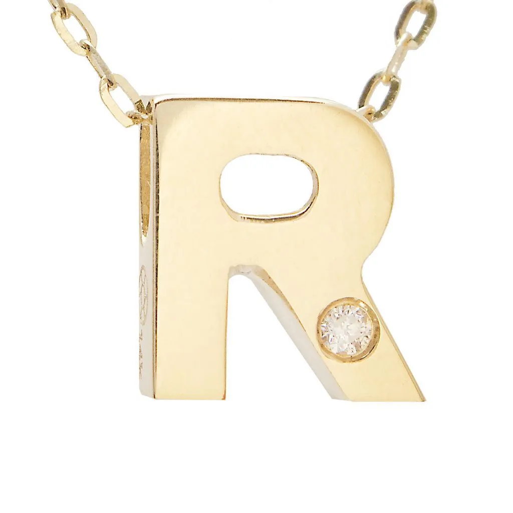 14K Gold Initial "R" Necklace (Diamond)