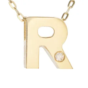 14K Gold Initial "R" Necklace (Diamond)