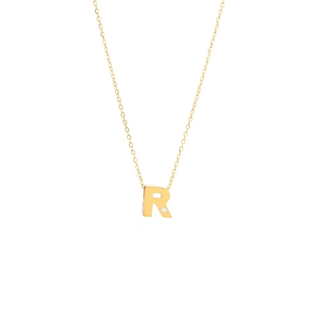 14K Gold Initial "R" Necklace (Diamond)
