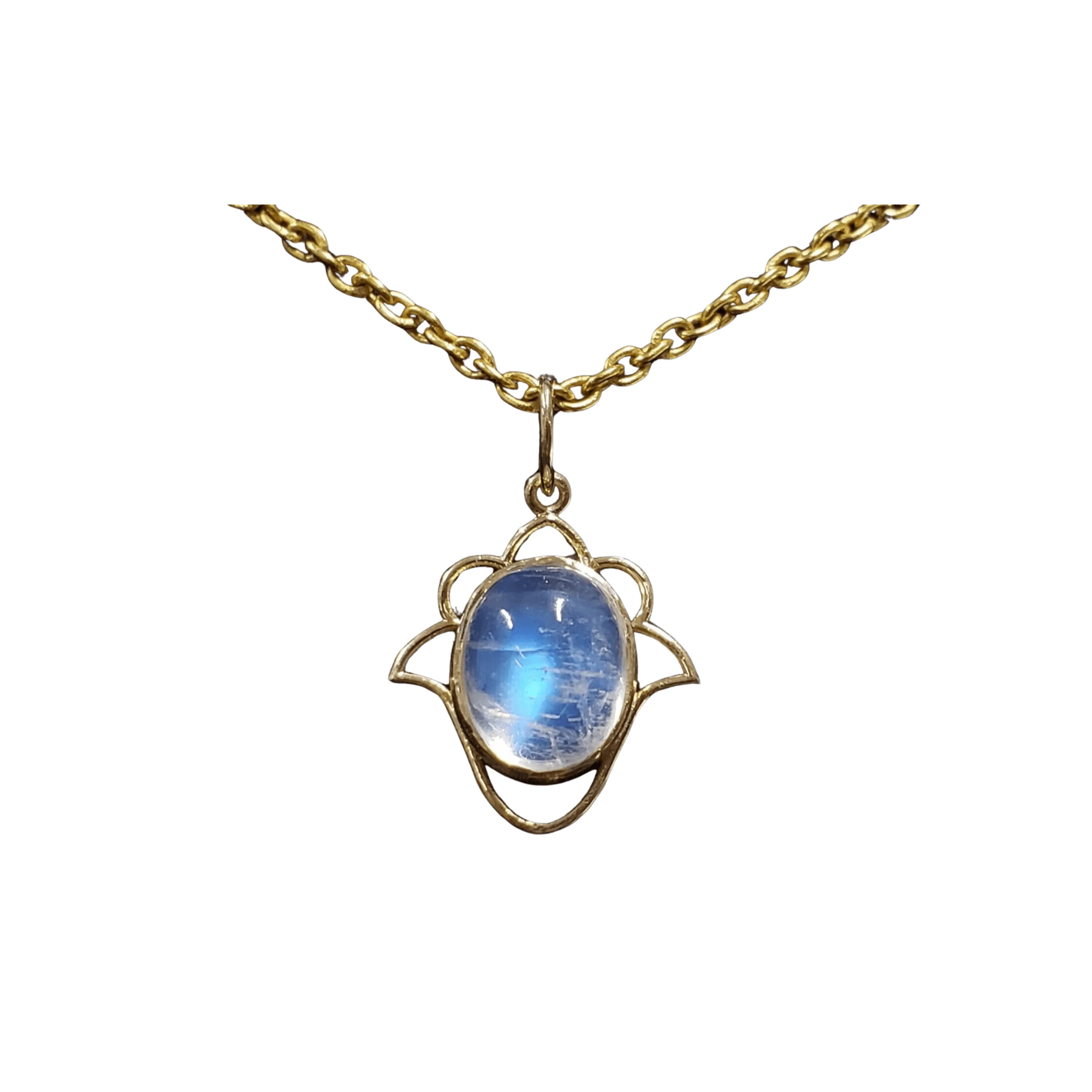 14k Gold Lotus Rainbow Moonstone Pendant