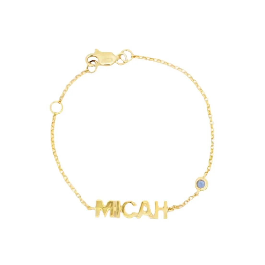 14K Gold Personalized Block Name Birthstone Baby Bracelet