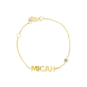 14K Gold Personalized Block Name Birthstone Baby Bracelet