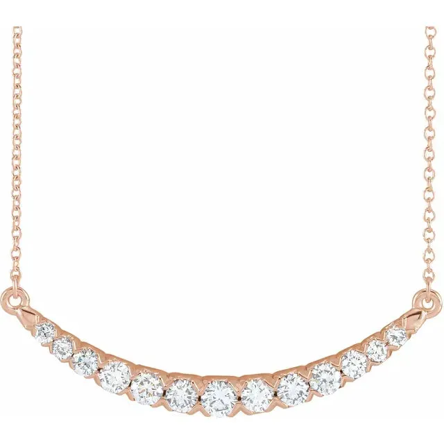 14K Rose Gold 3/4 CTW Lab-Grown Diamond French-Set Bar 18" Necklace