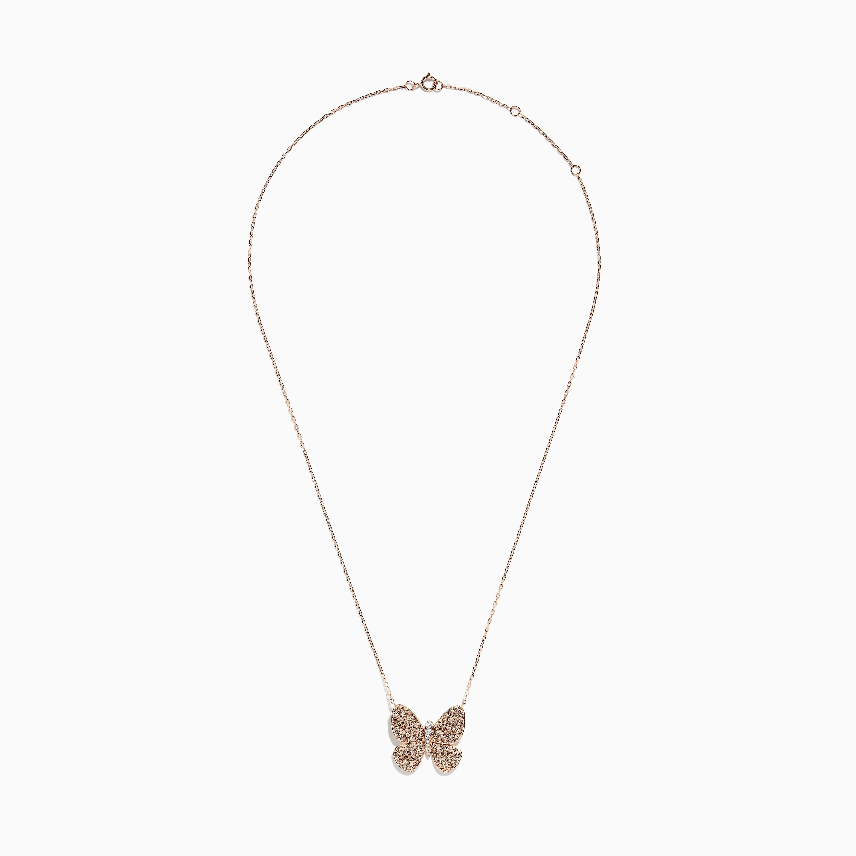 14K Rose Gold Brown and White Diamond Butterfly Necklace