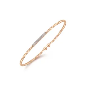 14K Rose Gold Diamond Pave Top Bead Cuff