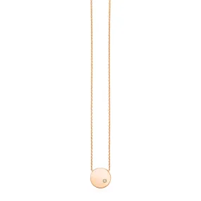 14k Rose Gold Necklace with Polished Round Pendant with Diamond
