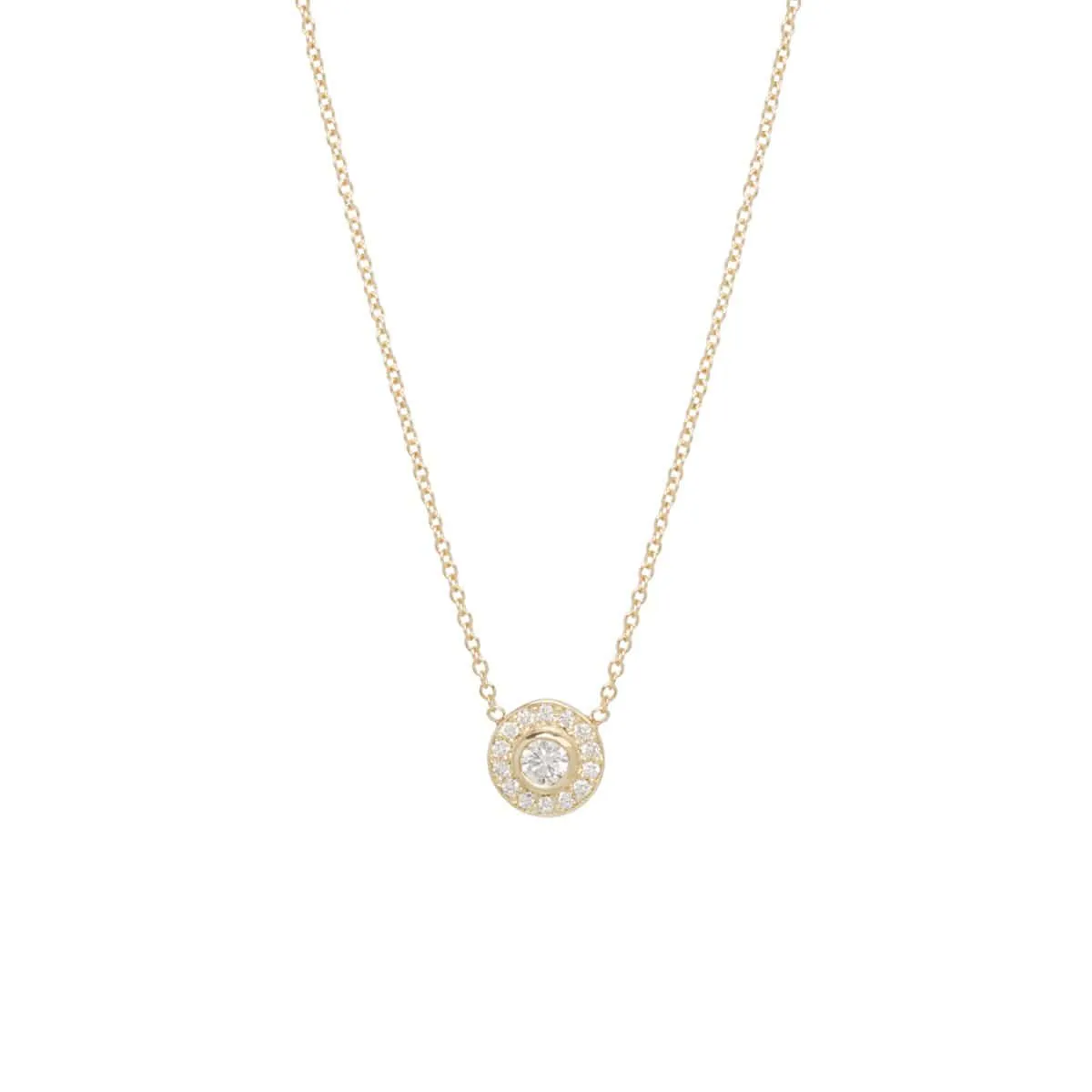 14k Round Diamond Halo Necklace
