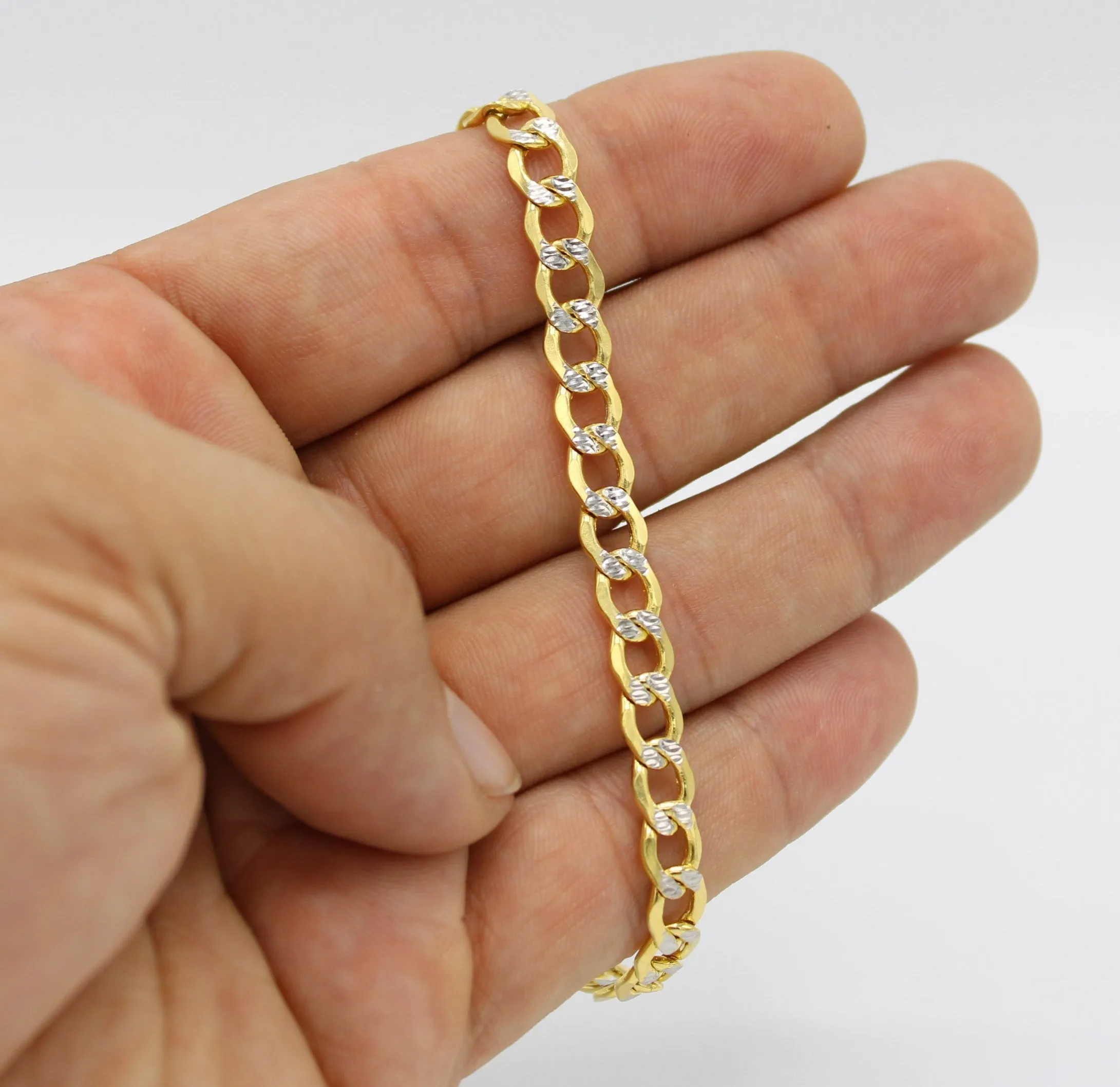 14K Semi-Solid Flat Cuban Bracelet Two Tones Yellow Gold // 6.7mm  //