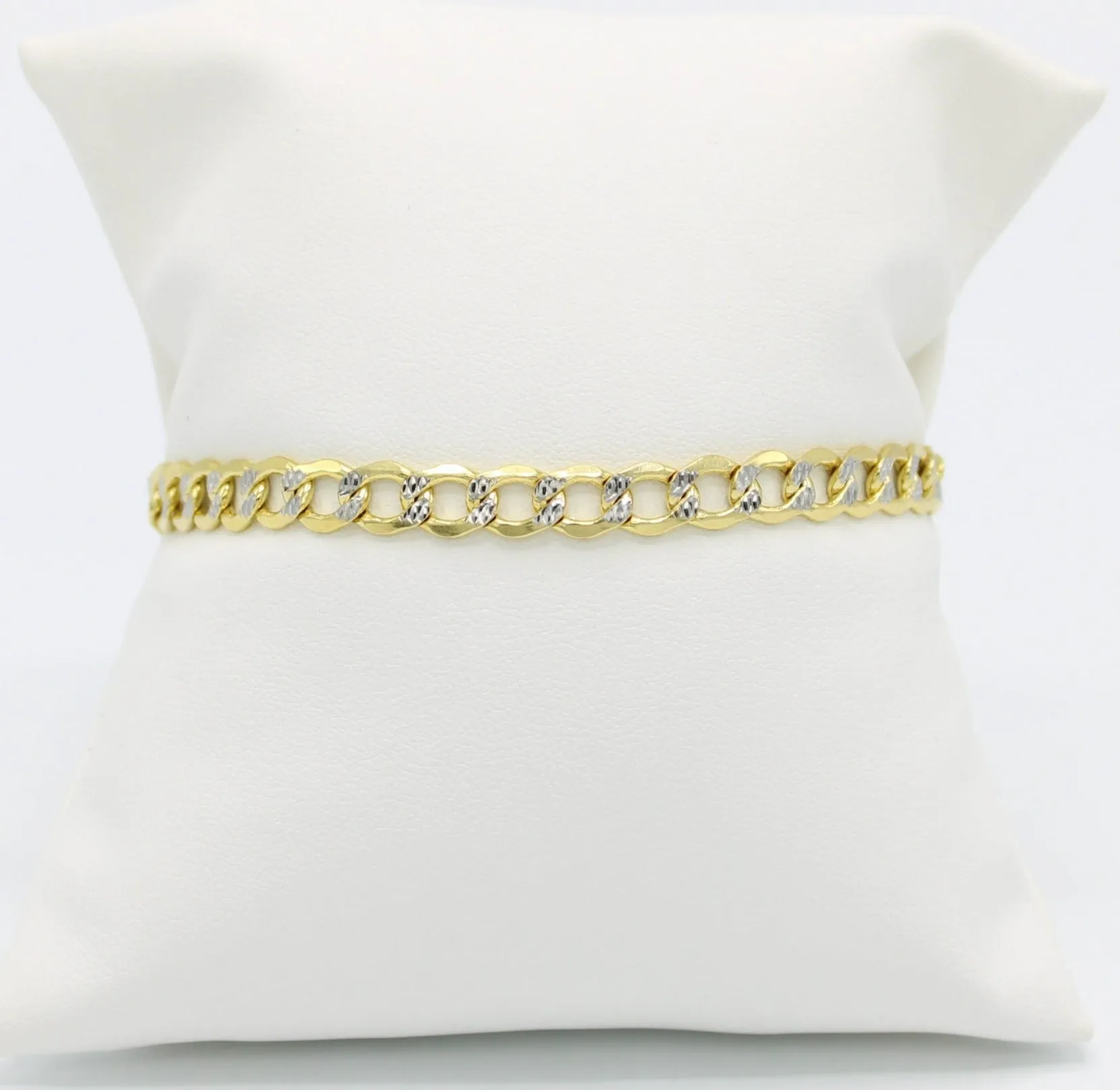 14K Semi-Solid Flat Cuban Bracelet Two Tones Yellow Gold // 6.7mm  //