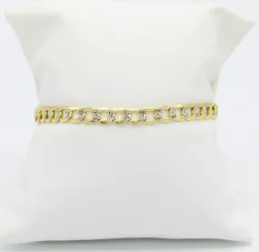 14K Semi-Solid Flat Cuban Bracelet Two Tones Yellow Gold // 6.7mm  //