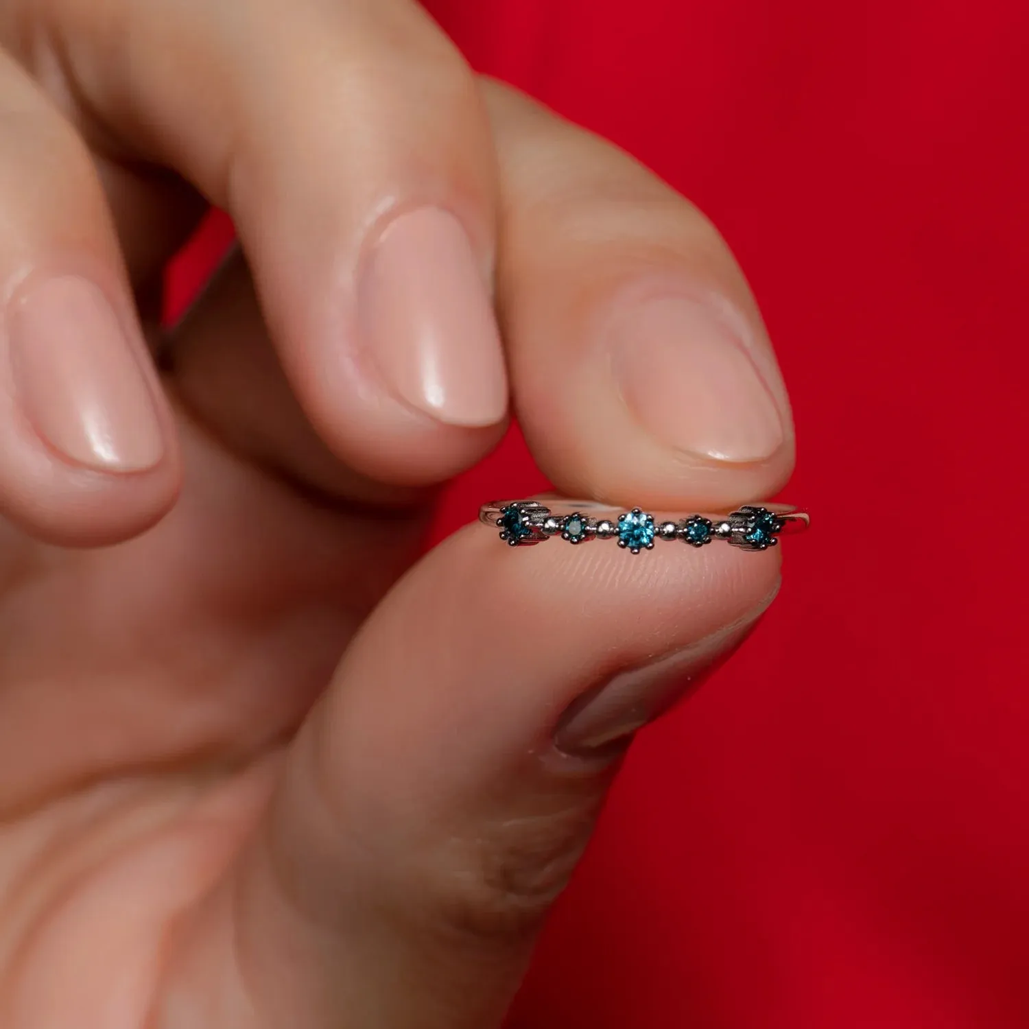 14K Solid Gold Sparkle Serenade Ring with Blue Diamonds