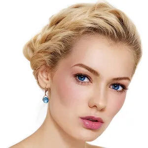 14K Solid Rose Gold Leverback Earrings Blue Topaz Gemstone Genuine