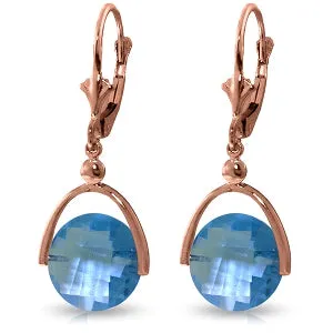14K Solid Rose Gold Leverback Earrings Blue Topaz Gemstone Genuine