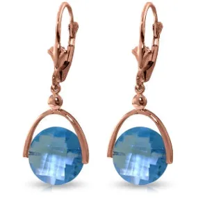 14K Solid Rose Gold Leverback Earrings Blue Topaz Gemstone Genuine