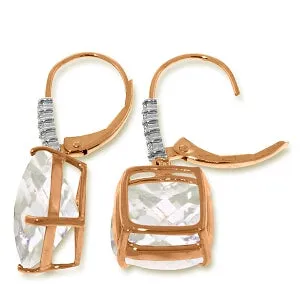 14K Solid Rose Gold Leverback Earrings Natural Diamond & Rose Topaz Jewelry