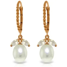 14K Solid Rose Gold Leverback Earrings w/ Rose Topaz & Pearl