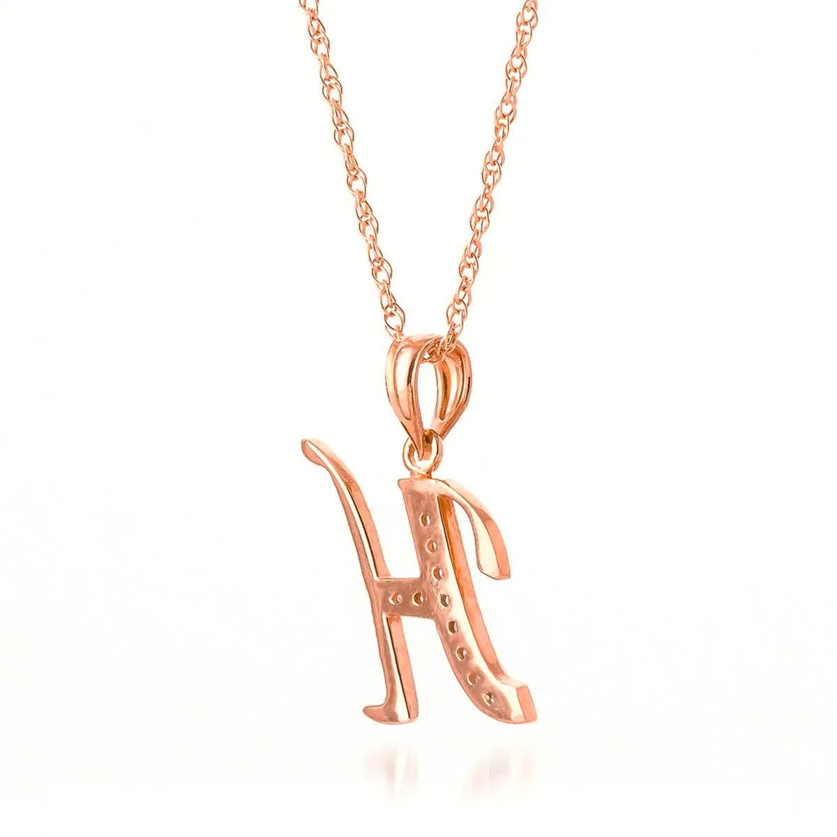 14K Solid Rose Gold Necklace w/ Natural Diamonds Initial 'h' Pendant