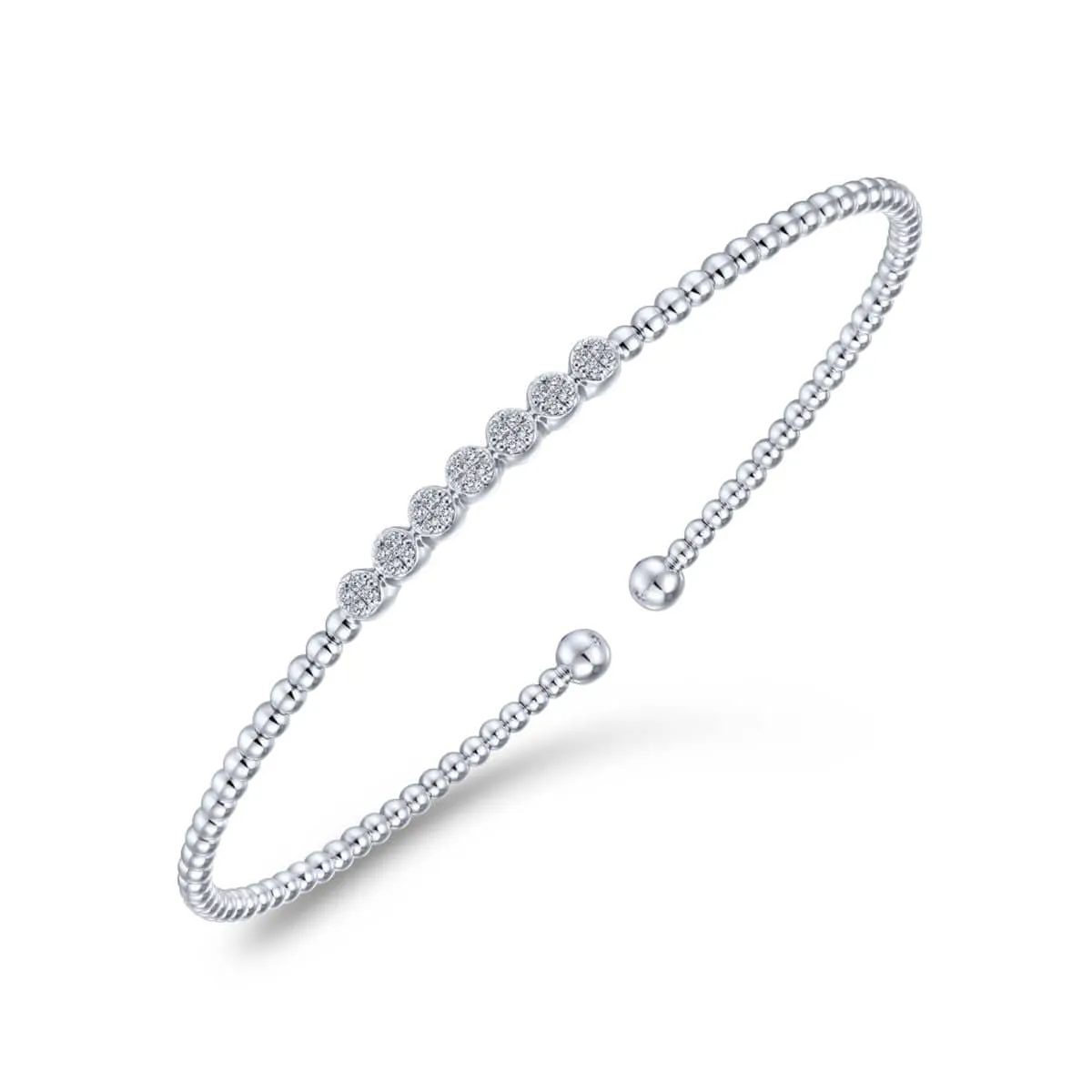14K White Gold Bujukan Cuff Bracelet with Cluster Diamond Stations - BG4116-62W45JJ
