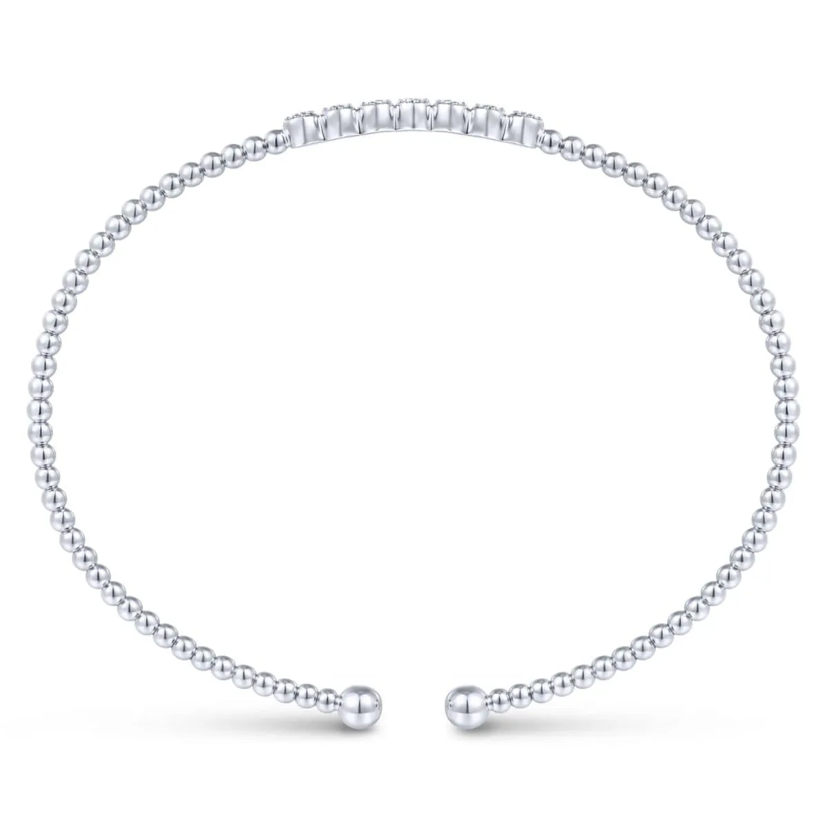14K White Gold Bujukan Cuff Bracelet with Cluster Diamond Stations - BG4116-62W45JJ