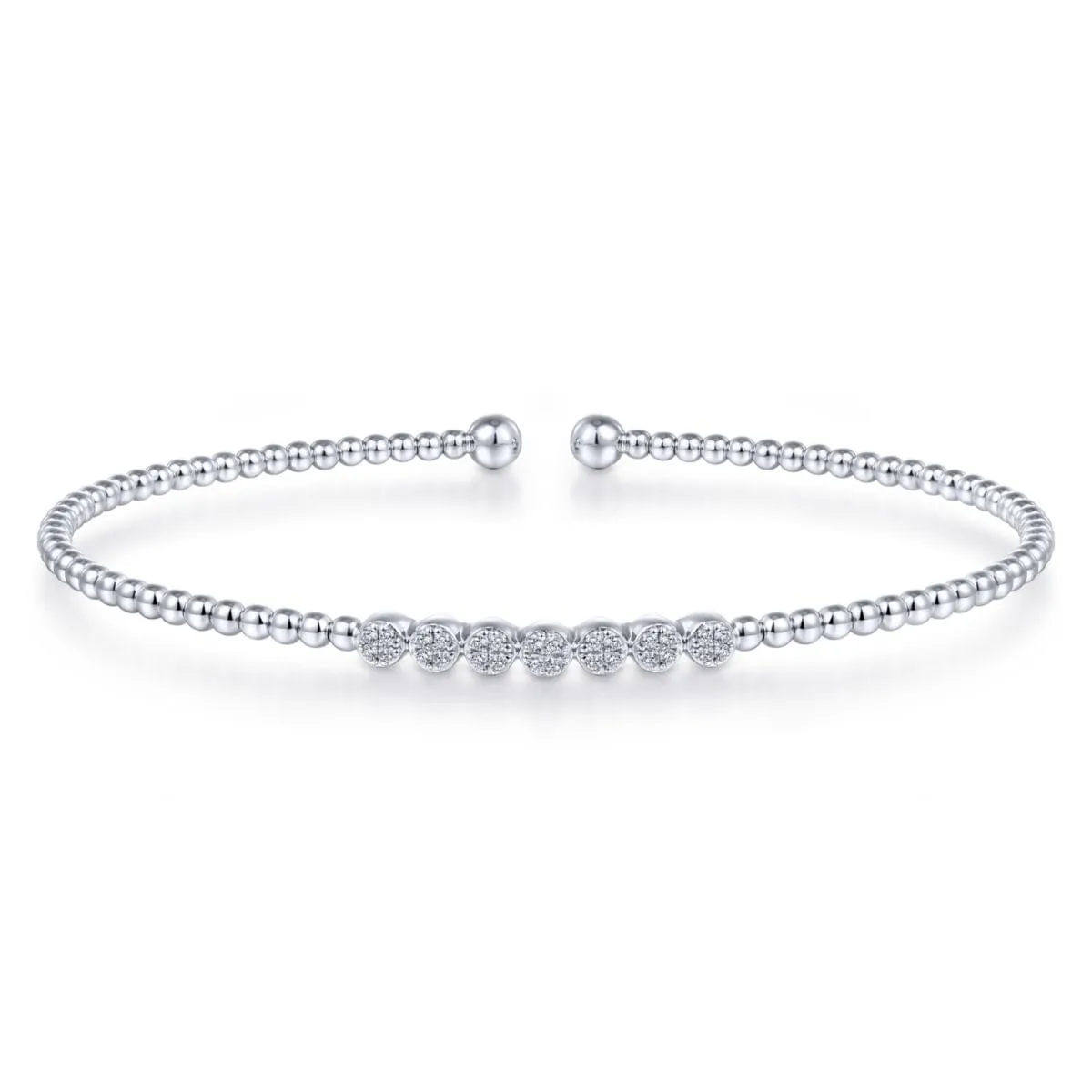 14K White Gold Bujukan Cuff Bracelet with Cluster Diamond Stations - BG4116-62W45JJ
