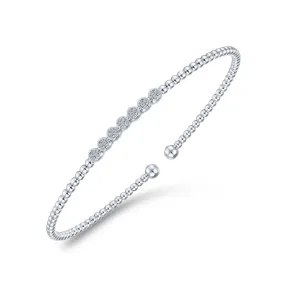 14K White Gold Bujukan Cuff Bracelet with Cluster Diamond Stations - BG4116-62W45JJ