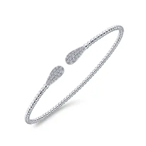 14K White Gold Bujukan Cuff Bracelet with Diamond Pavé Teardrops  - BG4230-62W45JJ