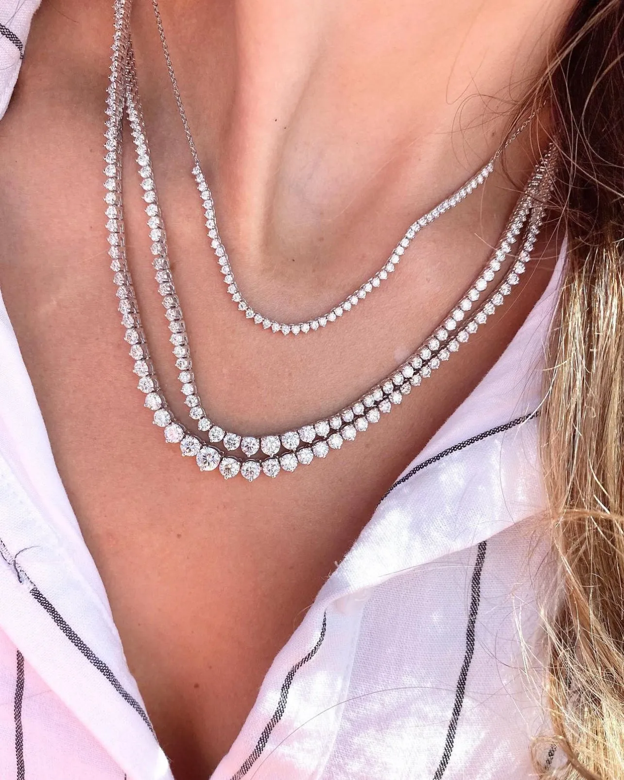 14k White Gold Diamond Tennis Chain Necklace