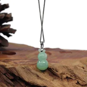 14K White Gold Jadeite Jade Good Luck Hulu Bottle Gourd Necklace