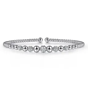 14K White Natural Diamond Cuff Bracelet