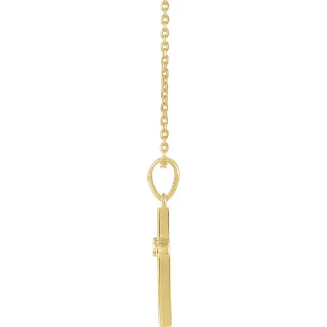 14K Yellow Gold .06 CT Natural Diamond Cross 16-18" Necklace