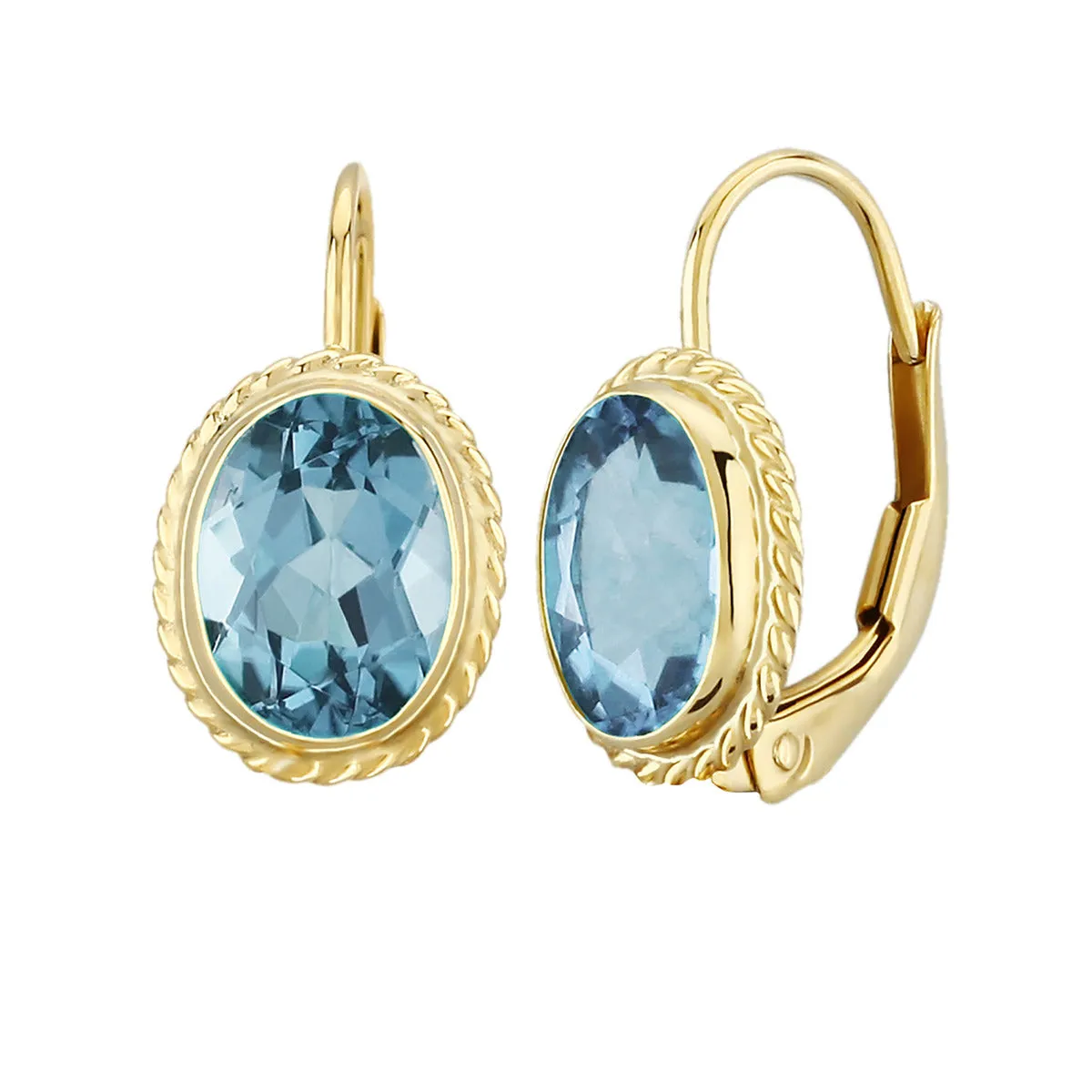 14K Yellow Gold Blue Topaz Drop Earrings