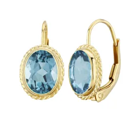 14K Yellow Gold Blue Topaz Drop Earrings