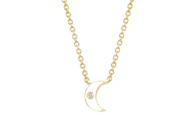 14K YELLOW GOLD  ENAMEL AND DIAMOND  MOON NECKLACE