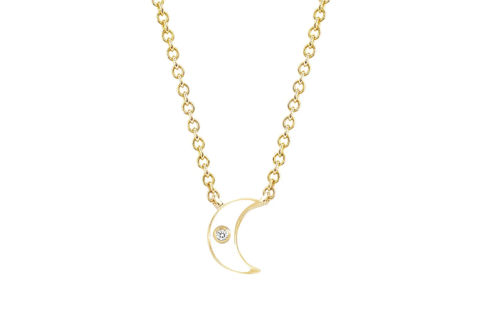 14K YELLOW GOLD  ENAMEL AND DIAMOND  MOON NECKLACE