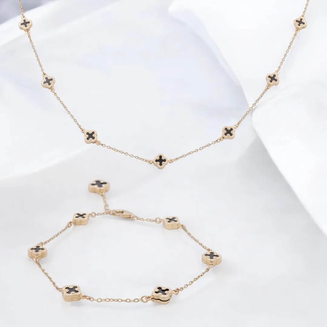 14K Yellow Gold Fashion Clover with Onyx Set