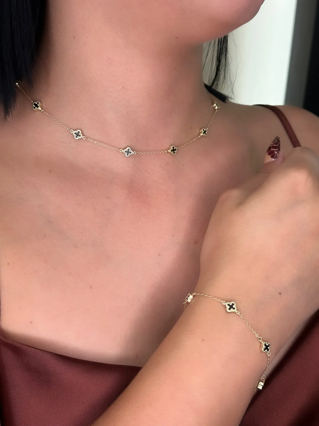 14K Yellow Gold Fashion Clover with Onyx Set