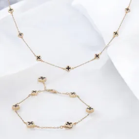 14K Yellow Gold Fashion Clover with Onyx Set