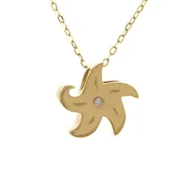 14K Yellow Gold Starfish Round Bezel Diamond Necklace