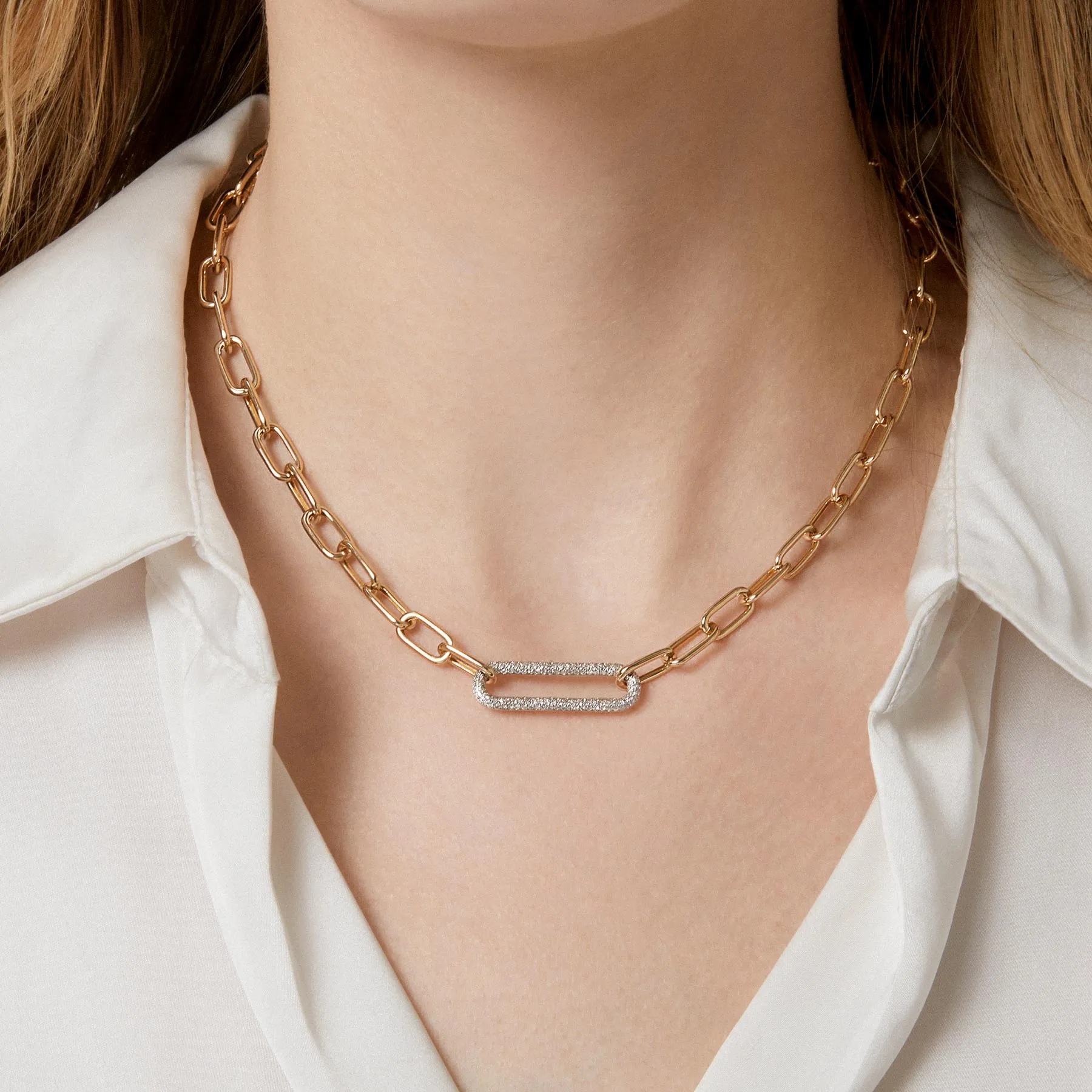 14KT Yellow Gold Diamond Jaden Chain Link Necklace