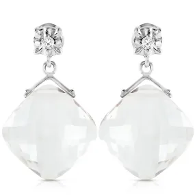 17.56 Carat 14K Solid White Gold Dancing Angels White Topaz Earrings