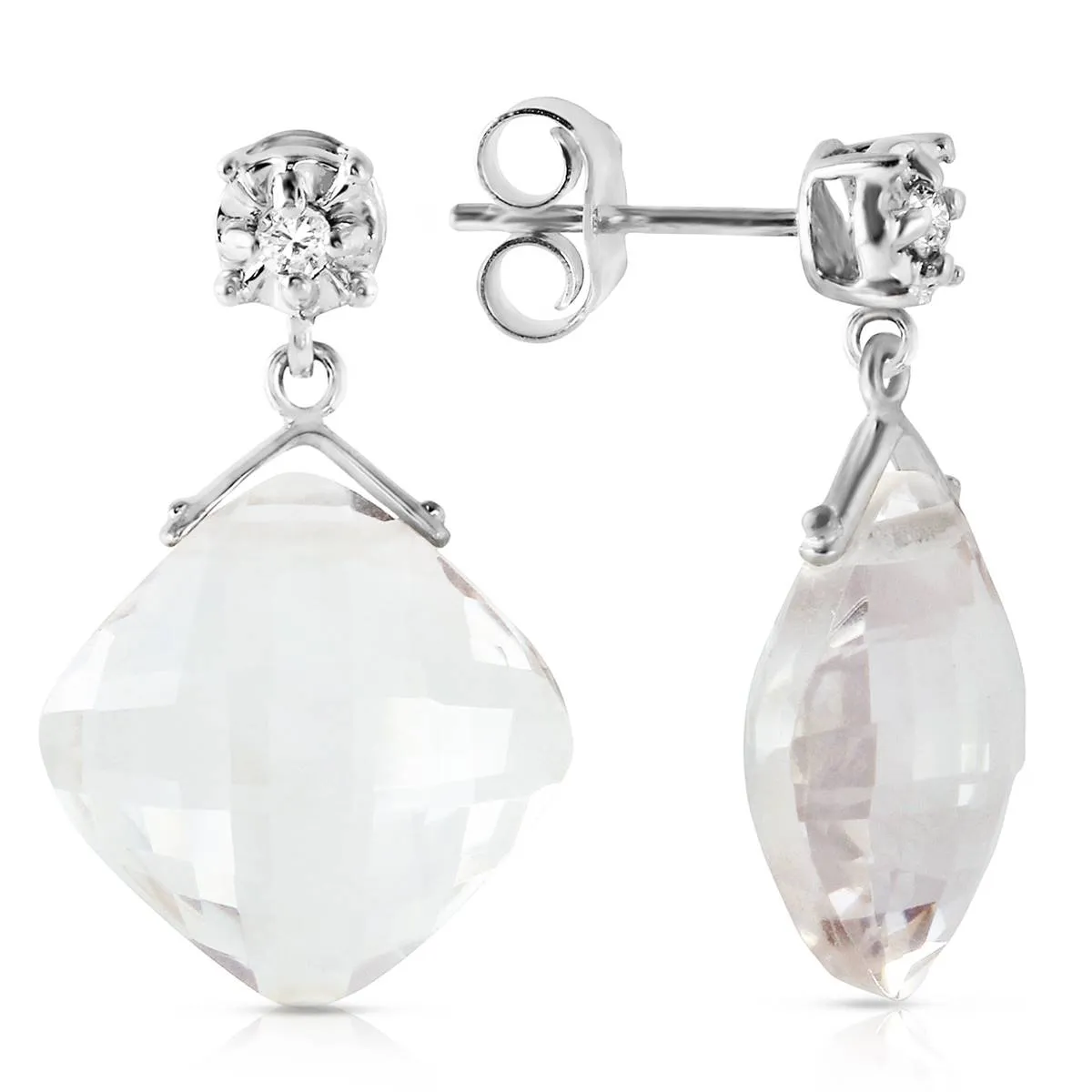 17.56 Carat 14K Solid White Gold Dancing Angels White Topaz Earrings