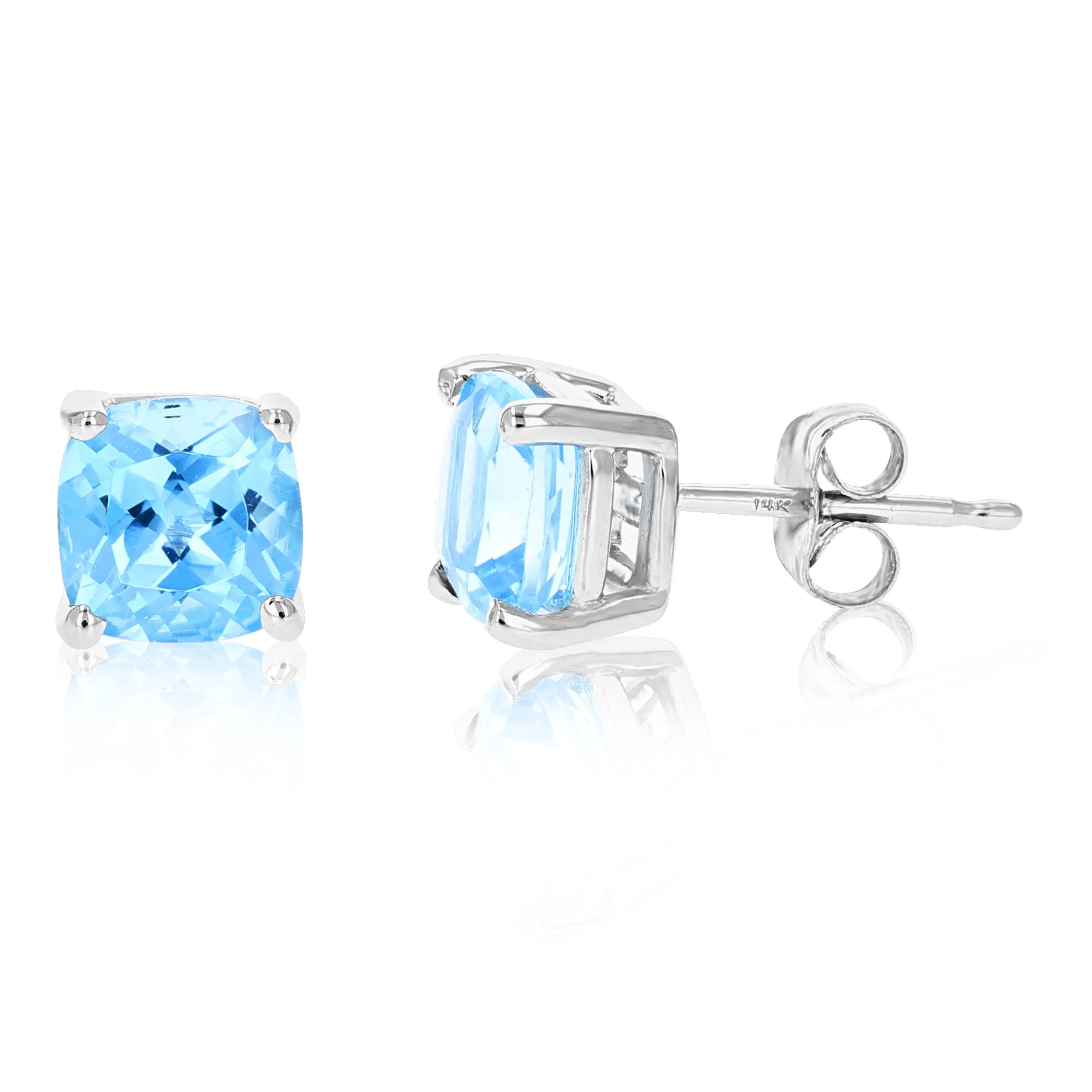 1.80 cttw 6 MM Blue Topaz Stud Earrings 14K Yellow Gold Cushion Cut with Push Backs December Birthstone