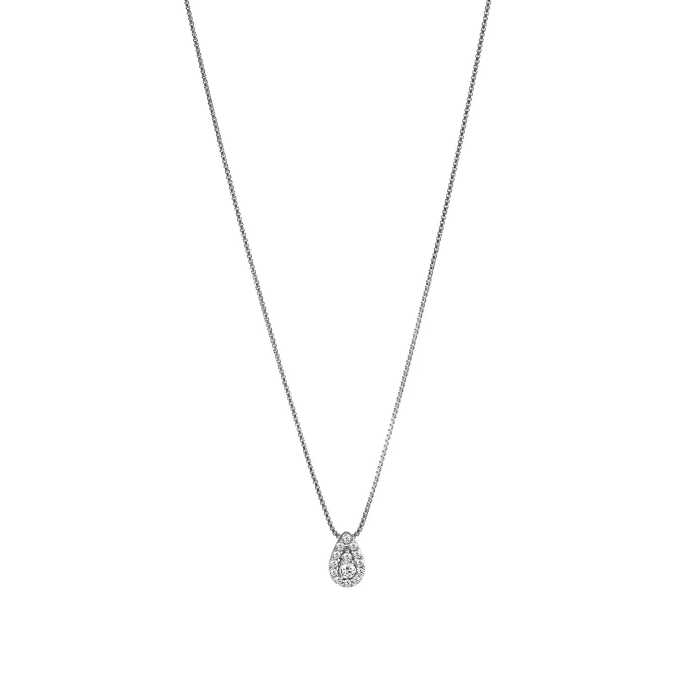 18ct White Gold 0.12ct Teardrop Halo Diamond Necklace