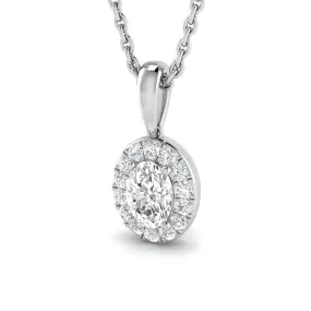 18ct White Gold 0.33ct Oval Cut Diamond Halo Necklace