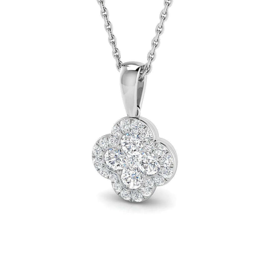 18ct White Gold 0.49ct Diamond Clover Necklace