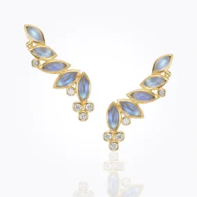 18K Feather Earrings with royal blue moonstone and diamond