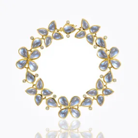 18K Flower Cluster Bracelet with royal blue moonstone and diamond