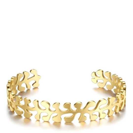 18K Gold-Filled Leaf Cuff Bangle Bracelet