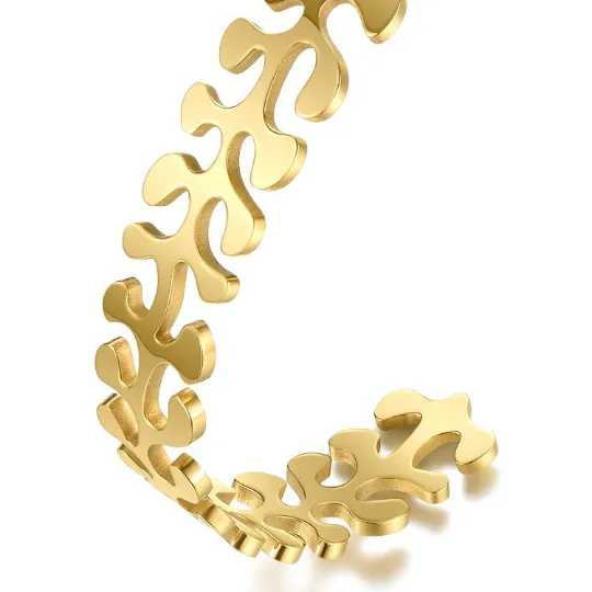 18K Gold-Filled Leaf Cuff Bangle Bracelet