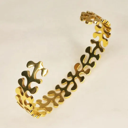 18K Gold-Filled Leaf Cuff Bangle Bracelet